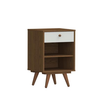 Imagem de Mesa de Cabeceira Retro Plus 1 Gaveta Conhaque/Carvalho/Off White - Olivar Móveis