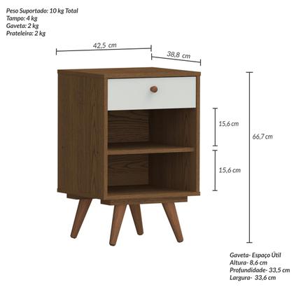 Imagem de Mesa de Cabeceira Retro Plus 1 Gaveta Conhaque/Carvalho/Off White - Olivar Móveis