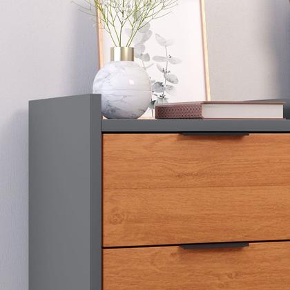 Imagem de Mesa De Cabeceira Retrô Quarto Mesa Lateral Canto Decorativo Toni 3 Gavetas Cinza Com Cinamomo G2 Plus