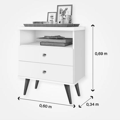 Imagem de Mesa de Cabeceira Retro Status 2 Gavetas Branco J&A Móveis