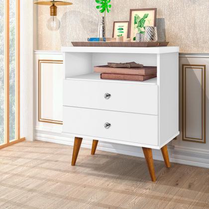 Imagem de Mesa de Cabeceira Retro Status 2 Gavetas Branco J&A Móveis