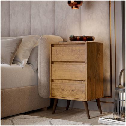 Imagem de Mesa de Cabeceira Retrô Wood 3 Gavetas Freijó - EJ Móveis