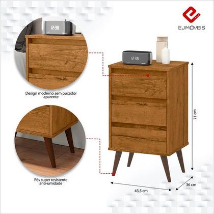 Imagem de Mesa de Cabeceira Retrô Wood 3 Gavetas Freijó - EJ Móveis