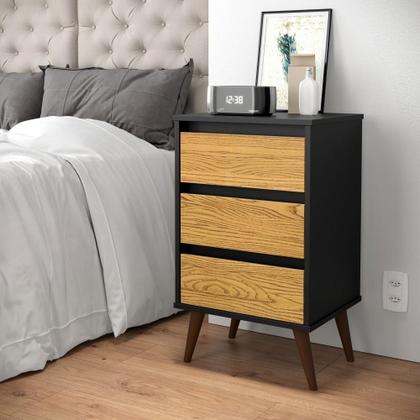 Imagem de Mesa de Cabeceira Retro Wood Ej Móveis Preto/Nature 22307