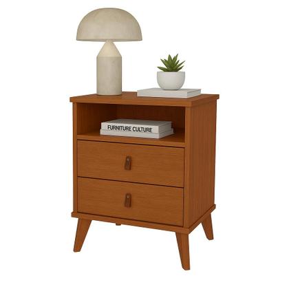 Imagem de Mesa de Cabeceira Roma com 02 Gavetas e 01 Nicho e Puxador em Couro