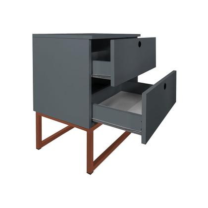 Imagem de Mesa de Cabeceira Slim Cinza 2 Gavetas Base Industrial Cobre - Belliv Decor