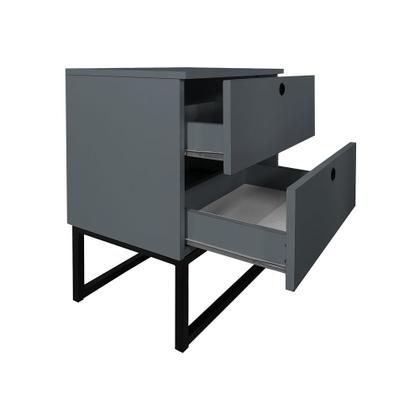 Imagem de Mesa de Cabeceira Slim Cinza 2 Gavetas Base Industrial Preta - Vallisa Decor