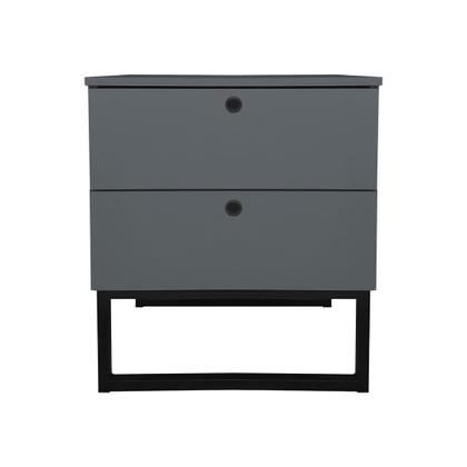 Imagem de Mesa de Cabeceira Slim Cinza 2 Gavetas Base Industrial Preta - Vallisa Decor