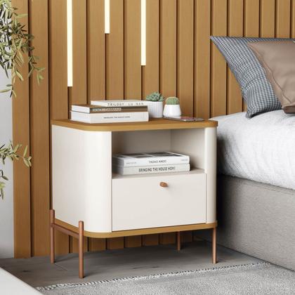 Imagem de Mesa de Cabeceira Slim Tucupi Off White com Nature Pe Bronze - Moveis JB