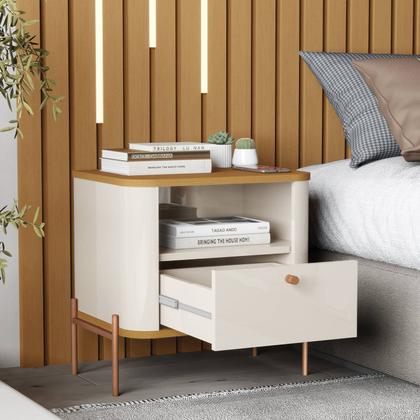 Imagem de Mesa de Cabeceira Slim Tucupi Off White com Nature Pe Bronze - Moveis JB