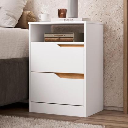 Imagem de Mesa de Cabeceira Sole 2 Gavetas Branco/Freijó - ABZ
