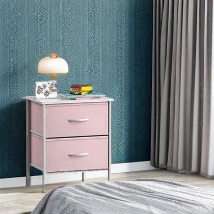 Imagem de Mesa de cabeceira Sorbus com 2 gavetas, estrutura de aço, tampo de madeira