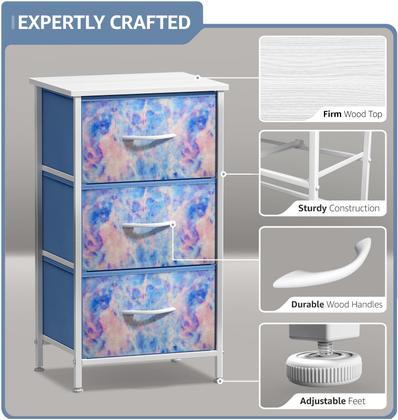 Imagem de Mesa de cabeceira Sorbus com 3 gavetas Pastel Tie-Dye