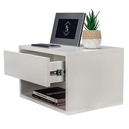 Imagem de Mesa De Cabeceira Suspensa 50cm Branco 1 Gaveta Superior e 1 Nicho Para Lateral de Cama no Quarto