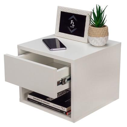 Imagem de Mesa de Cabeceira Suspensa Off White Com 30 Cm Gaveta Em Cima Enviamos Montada