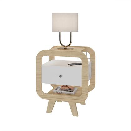 Imagem de Mesa de Cabeceira Theo com USB 1 GV Branco e Naturale
