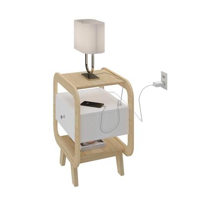 Imagem de Mesa de Cabeceira Theo com USB 1 GV Branco e Naturale