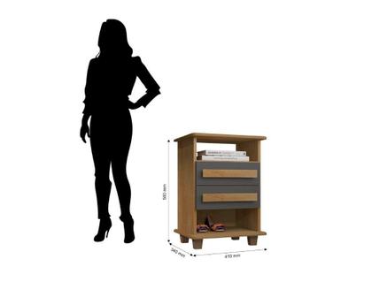 Imagem de Mesa de Cabeceira TURI 2 Gavetas Com Corrediças Telescópicas 2 Nichos Porta Objetos Tampo e Base de 15mme e Puxadores Em MDF Cor Cinamomo/Grafite