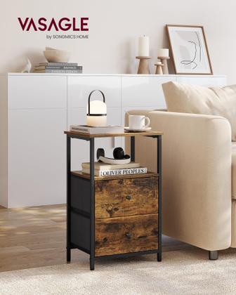 Imagem de Mesa de cabeceira VASAGLE, conjunto de 2 com gavetas de tecido de 61 cm