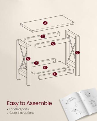 Imagem de Mesa de cabeceira VASAGLE de 2 camadas com prateleira inferior Honey Brown