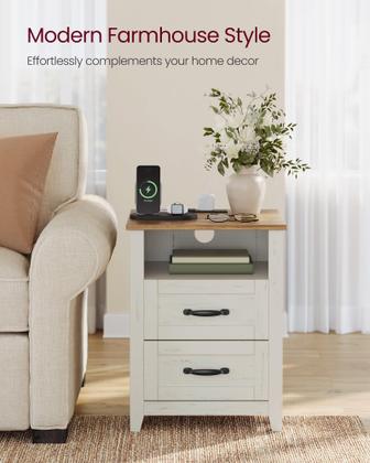 Imagem de Mesa de cabeceira VASAGLE LIRY Farmhouse com estação de carregamento
