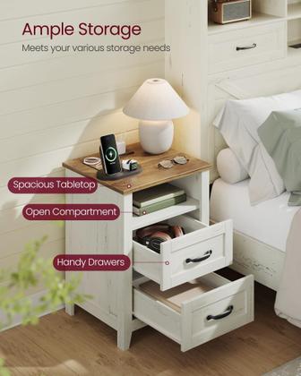 Imagem de Mesa de cabeceira VASAGLE LIRY Farmhouse com estação de carregamento