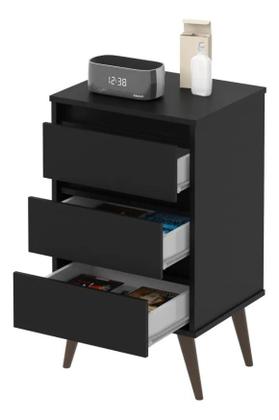 Imagem de Mesa de Cabeceira Wood com 3 Gavetas e Pés Retrô 71cm