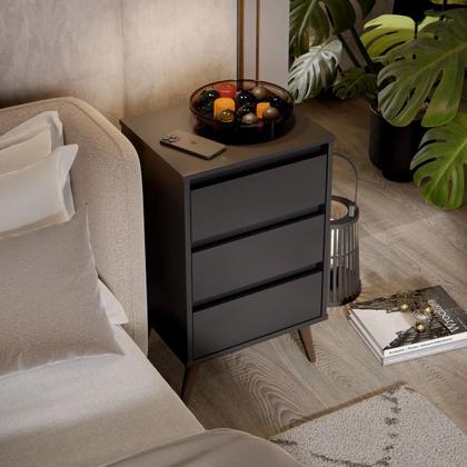 Imagem de Mesa de Cabeceira Wood com 3 Gavetas e Pés Retrô 71cm