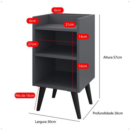 Imagem de Mesa de Cabeceira XPlus Estilo Retrô Pés Palito cor Cinza - MJM Casa dos Moveis