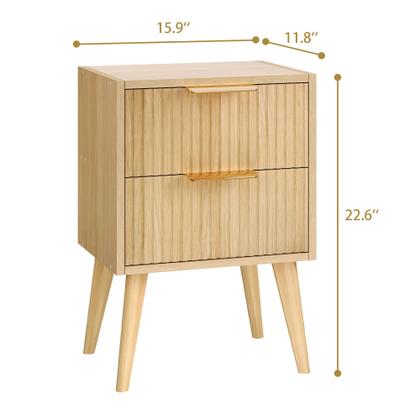 Imagem de Mesa de cabeceira YAUKOMEL canelada com 2 gavetas brancas com pernas de madeira