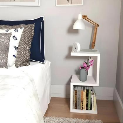 Imagem de Mesa de Cabeceira Z Branco MDF Decoração Nicho Quarto Sala Escritório