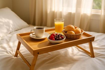 Imagem de Mesa De Café da Manhã Bandeja De Cama Servir Dobrável Bambu Notebook