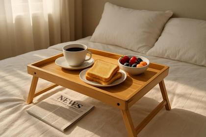 Imagem de Mesa De Café da Manhã Bandeja De Cama Servir Dobrável Bambu Notebook