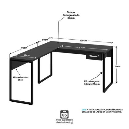 Imagem de Mesa de Canto em L Escrivaninha com 1 Gaveta Industrial 135x150cm