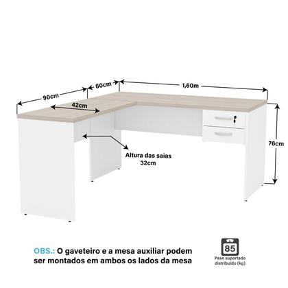 Imagem de Mesa De Canto Em L Para Escritório 1.60x1.50 Com Gaveteiro