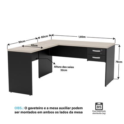 Imagem de Mesa De Canto Em L Para Escritório 1.60x1.50 Com Gaveteiro