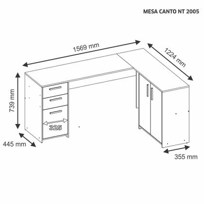 Imagem de Mesa de Canto em L Para Escritório com 2 Gavetas e 3 Portas NT2005 Notável Móveis