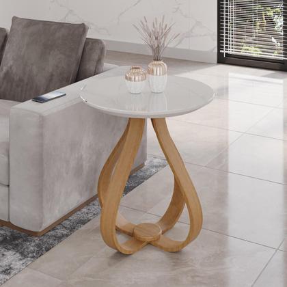 Imagem de Mesa de canto laqueada e com vidro pés cebola - ll móveis - off white