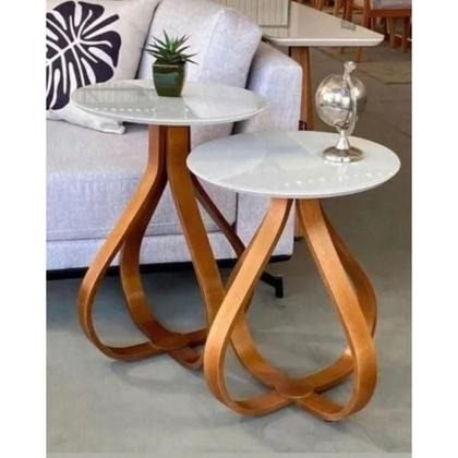 Imagem de Mesa de canto laqueada e com vidro pés cebola - ll móveis - off white