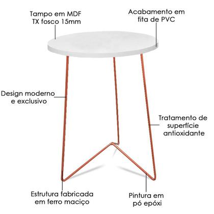 Imagem de Mesa de Canto Lateral Alta Redonda Sala Athenas Tripé - Cobre e Branco