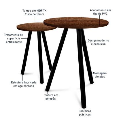 Imagem de Mesa de Canto Lateral Atlanta Tripé Redonda Tampo em MDF Preta e Villandry