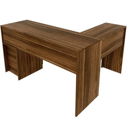 Imagem de Mesa De Canto Para Escritório Em L Angular Com 2 Gavetas Nogal