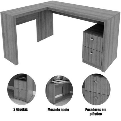 Imagem de Mesa De Canto Para Escritório Em L Angular Com 2 Gavetas Nogal