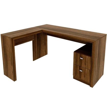 Imagem de Mesa De Canto Para Escritório Em L Angular Com 2 Gavetas Nogal