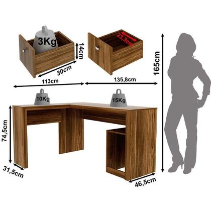 Imagem de Mesa De Canto Para Escritório Em L Angular Com 2 Gavetas Nogal