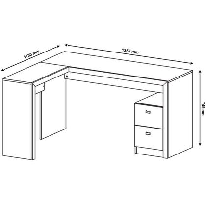 Imagem de Mesa De Canto Para Escritório Em L Angular Com 2 Gavetas Nogal