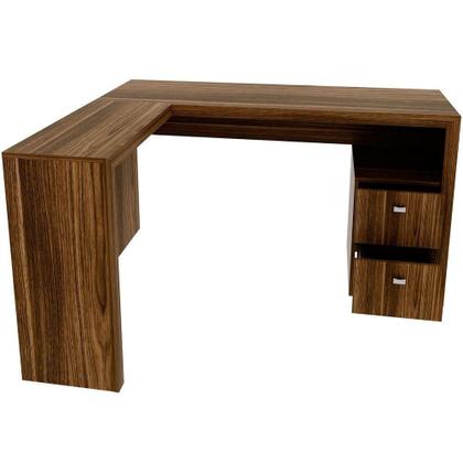 Imagem de Mesa De Canto Para Escritório Em L Angular Com 2 Gavetas Nogal