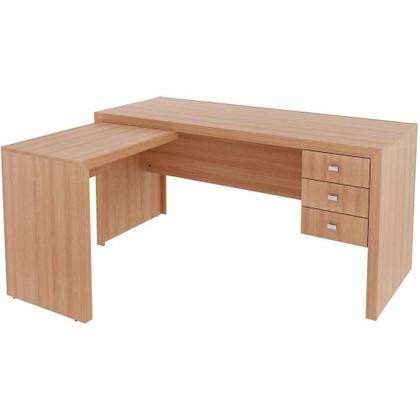 Imagem de Mesa De Canto Para Escritório Em L Angular Com 3 Gavetas Amêndoa