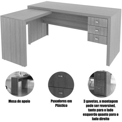 Imagem de Mesa De Canto Para Escritório Em L Angular Com 3 Gavetas Amêndoa