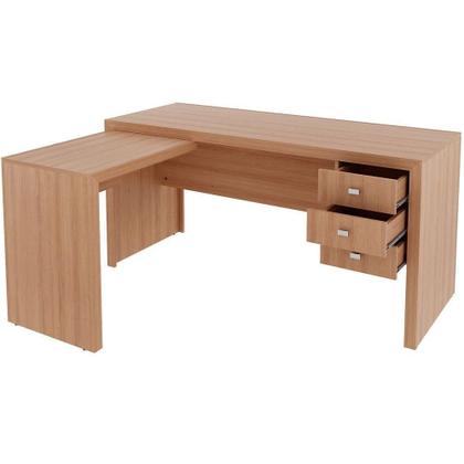 Imagem de Mesa De Canto Para Escritório Em L Angular Com 3 Gavetas Amêndoa